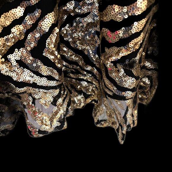 Bebe Black with Swirling Gold Sequins Spaghetti Strap Evening Dress S - Picture 3 of 7